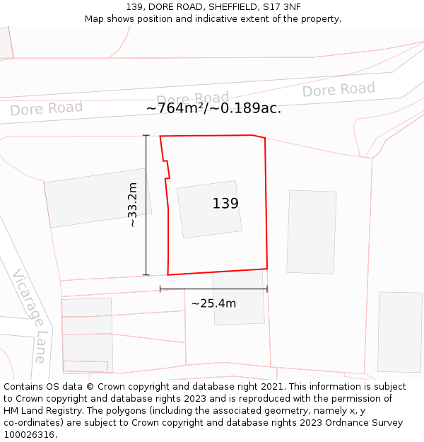 139, DORE ROAD, SHEFFIELD, S17 3NF: Plot and title map