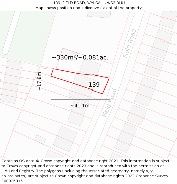 139, FIELD ROAD, WALSALL, WS3 3HU: Plot and title map