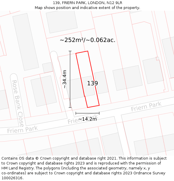 139, FRIERN PARK, LONDON, N12 9LR: Plot and title map