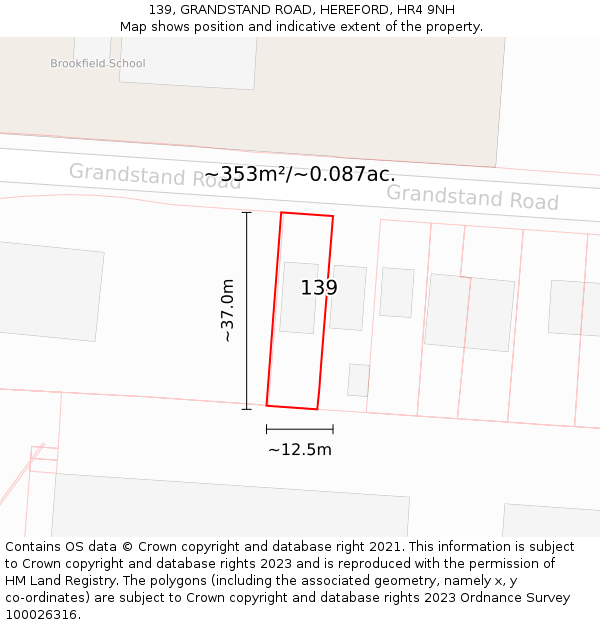 139, GRANDSTAND ROAD, HEREFORD, HR4 9NH: Plot and title map