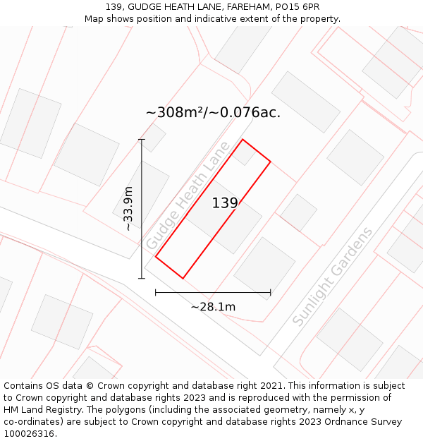 139, GUDGE HEATH LANE, FAREHAM, PO15 6PR: Plot and title map