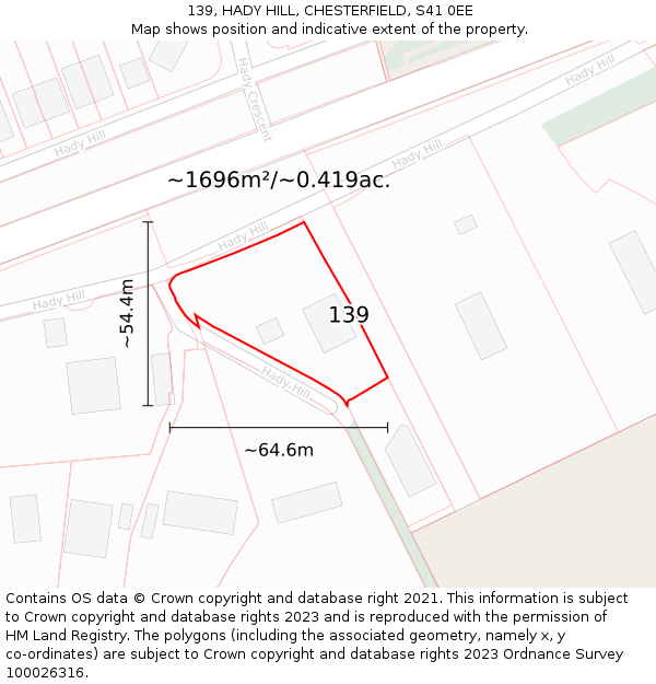 139, HADY HILL, CHESTERFIELD, S41 0EE: Plot and title map