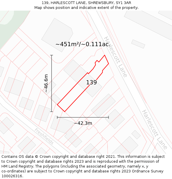 139, HARLESCOTT LANE, SHREWSBURY, SY1 3AR: Plot and title map