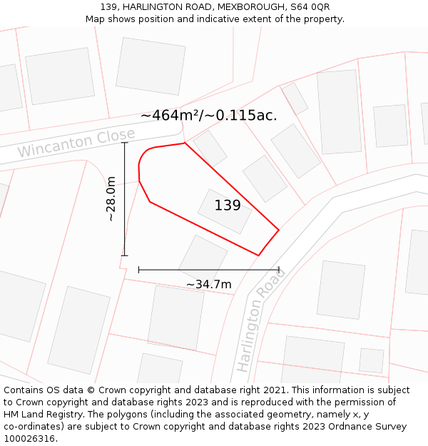 139, HARLINGTON ROAD, MEXBOROUGH, S64 0QR: Plot and title map