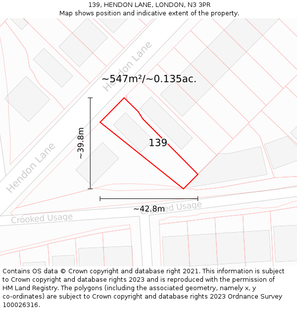 139, HENDON LANE, LONDON, N3 3PR: Plot and title map