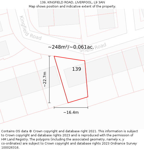139, KINGFIELD ROAD, LIVERPOOL, L9 3AN: Plot and title map