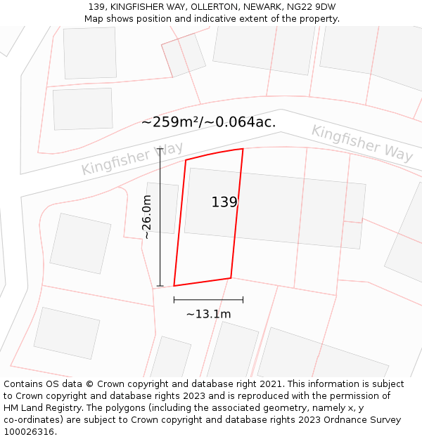 139, KINGFISHER WAY, OLLERTON, NEWARK, NG22 9DW: Plot and title map