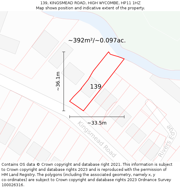 139, KINGSMEAD ROAD, HIGH WYCOMBE, HP11 1HZ: Plot and title map