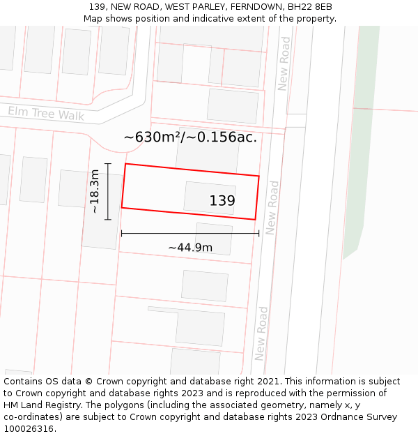 139, NEW ROAD, WEST PARLEY, FERNDOWN, BH22 8EB: Plot and title map