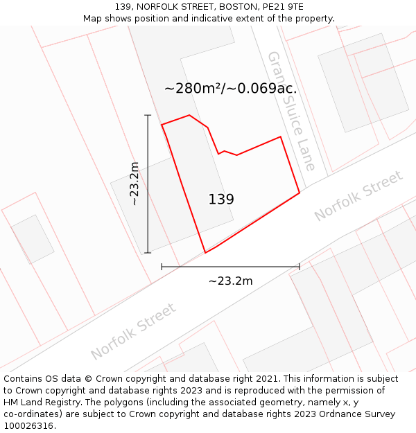 139, NORFOLK STREET, BOSTON, PE21 9TE: Plot and title map