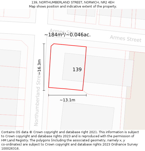 139, NORTHUMBERLAND STREET, NORWICH, NR2 4EH: Plot and title map