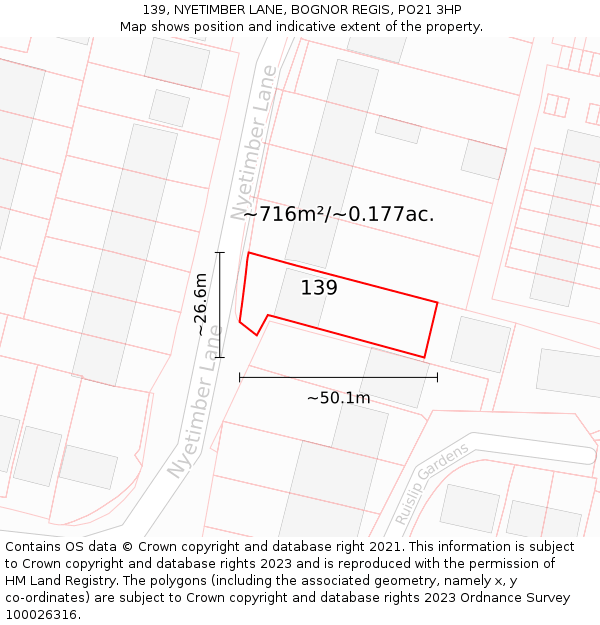 139, NYETIMBER LANE, BOGNOR REGIS, PO21 3HP: Plot and title map