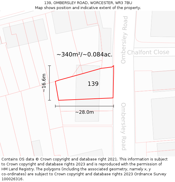 139, OMBERSLEY ROAD, WORCESTER, WR3 7BU: Plot and title map