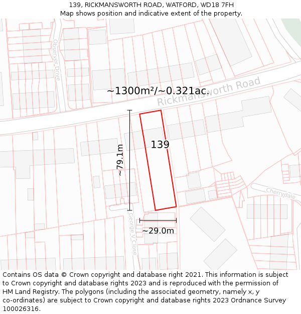 139, RICKMANSWORTH ROAD, WATFORD, WD18 7FH: Plot and title map