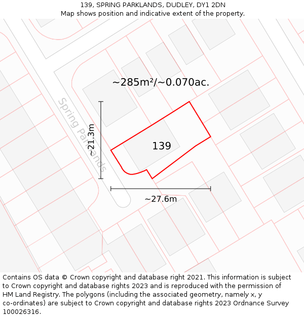 139, SPRING PARKLANDS, DUDLEY, DY1 2DN: Plot and title map