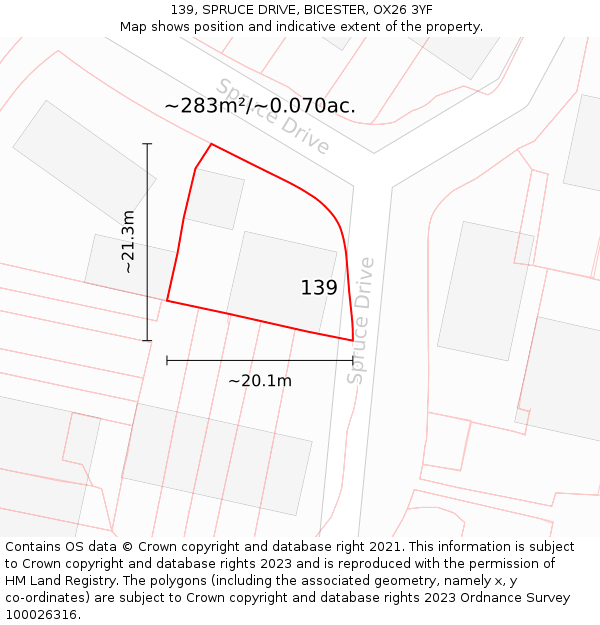 139, SPRUCE DRIVE, BICESTER, OX26 3YF: Plot and title map