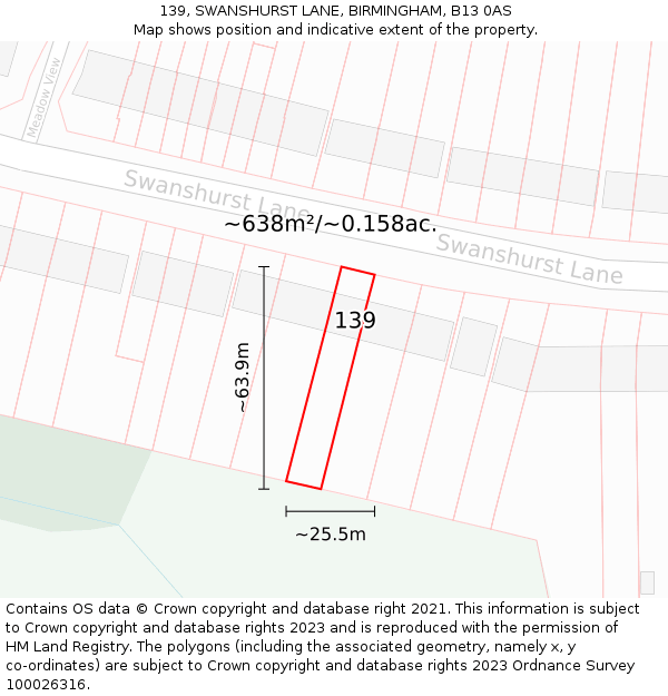 139, SWANSHURST LANE, BIRMINGHAM, B13 0AS: Plot and title map