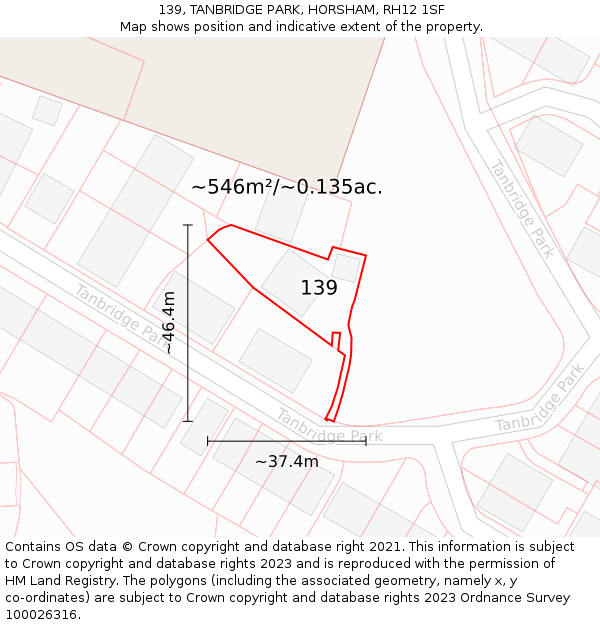 139, TANBRIDGE PARK, HORSHAM, RH12 1SF: Plot and title map