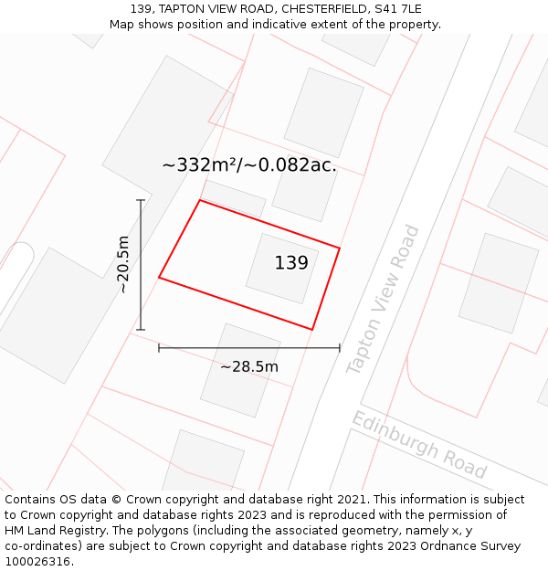 139, TAPTON VIEW ROAD, CHESTERFIELD, S41 7LE: Plot and title map