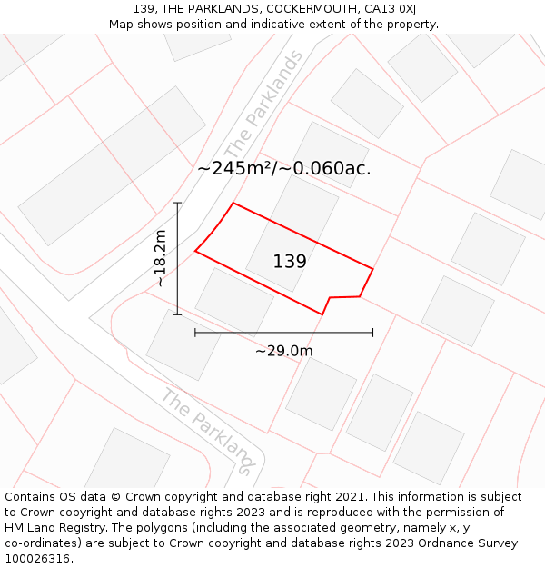 139, THE PARKLANDS, COCKERMOUTH, CA13 0XJ: Plot and title map