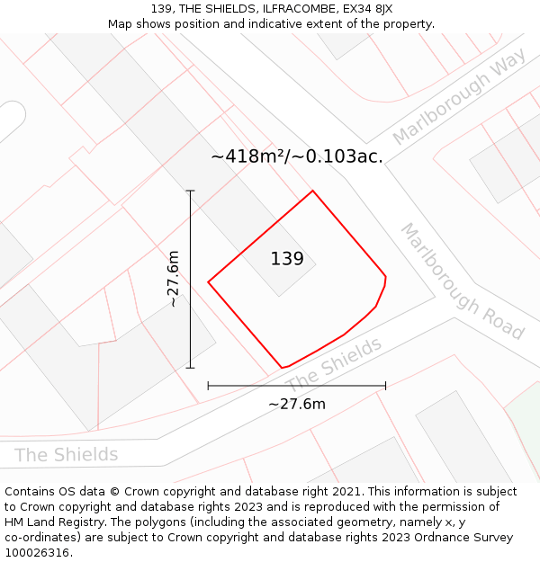 139, THE SHIELDS, ILFRACOMBE, EX34 8JX: Plot and title map