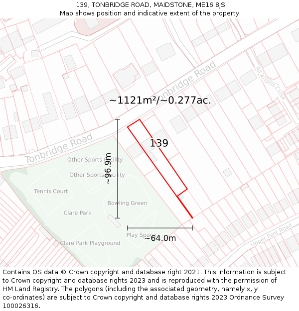 139, TONBRIDGE ROAD, MAIDSTONE, ME16 8JS: Plot and title map