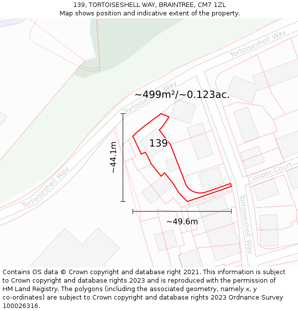 139, TORTOISESHELL WAY, BRAINTREE, CM7 1ZL: Plot and title map