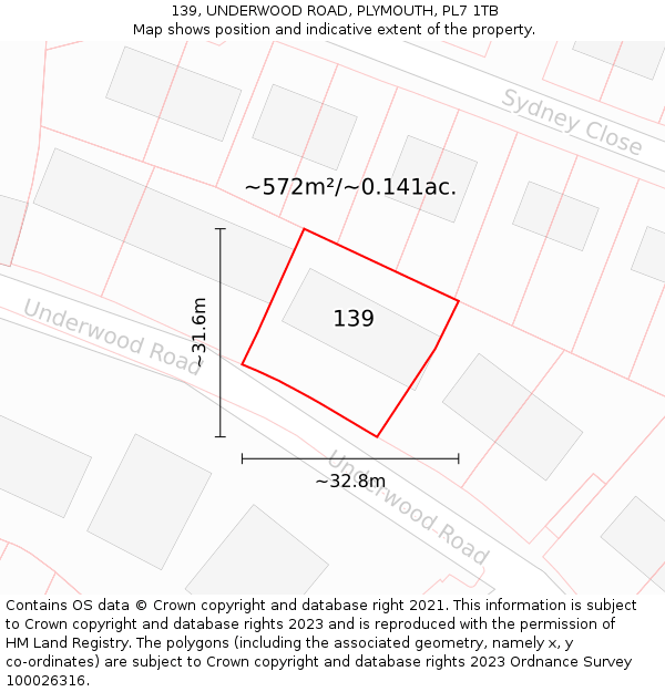 139, UNDERWOOD ROAD, PLYMOUTH, PL7 1TB: Plot and title map