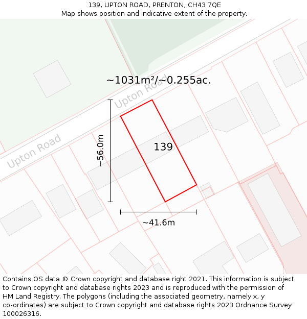 139, UPTON ROAD, PRENTON, CH43 7QE: Plot and title map