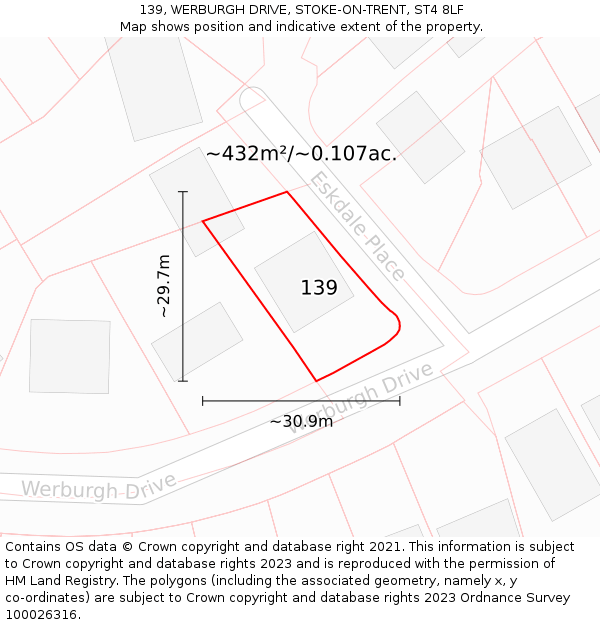 139, WERBURGH DRIVE, STOKE-ON-TRENT, ST4 8LF: Plot and title map