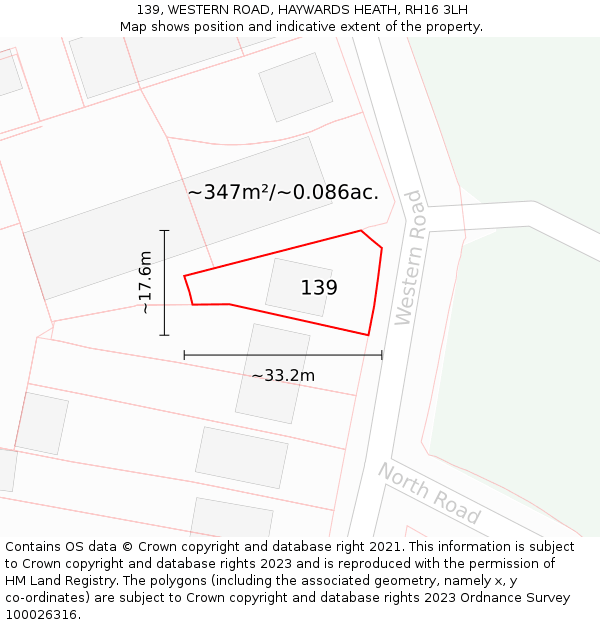 139, WESTERN ROAD, HAYWARDS HEATH, RH16 3LH: Plot and title map