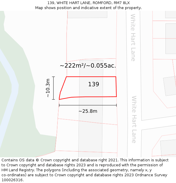 139, WHITE HART LANE, ROMFORD, RM7 8LX: Plot and title map