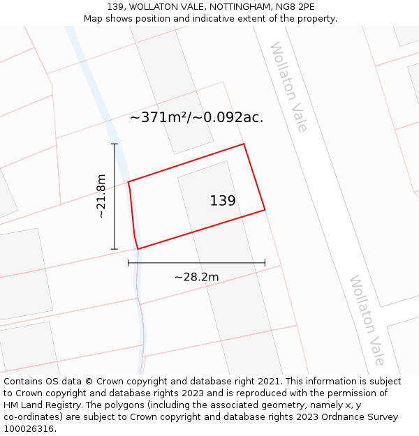139, WOLLATON VALE, NOTTINGHAM, NG8 2PE: Plot and title map