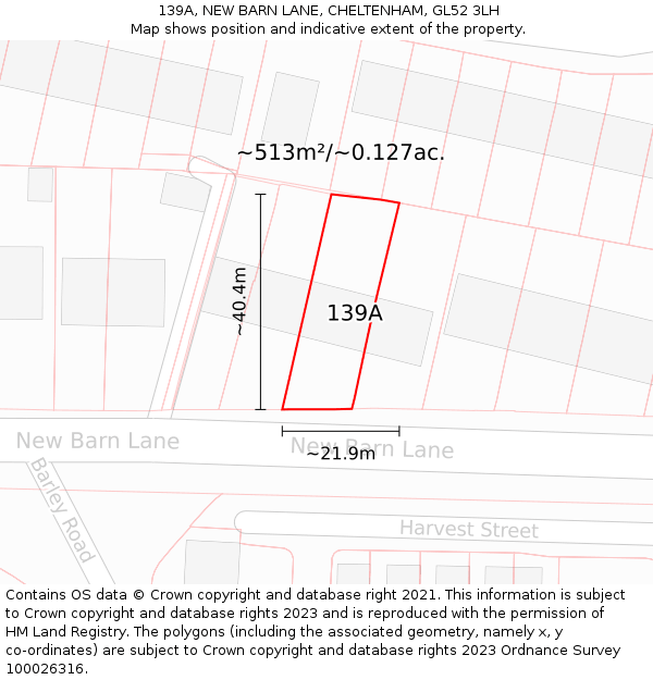 139A, NEW BARN LANE, CHELTENHAM, GL52 3LH: Plot and title map