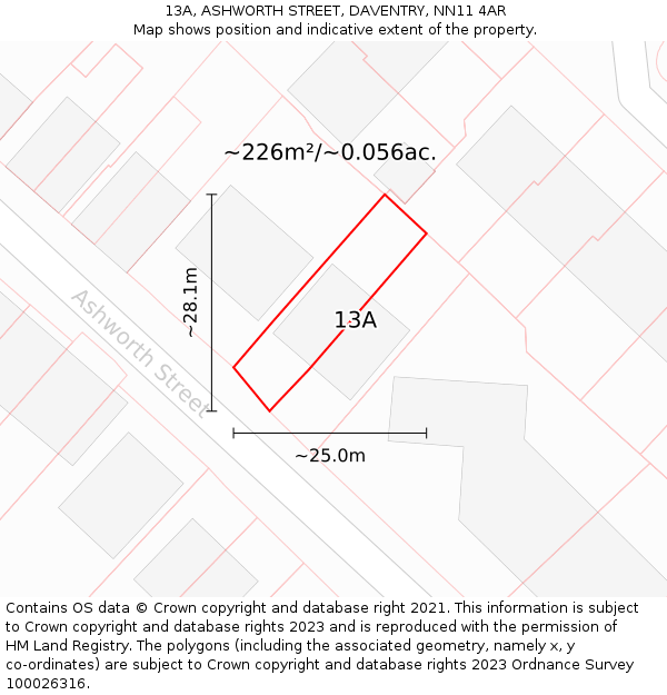 13A, ASHWORTH STREET, DAVENTRY, NN11 4AR: Plot and title map