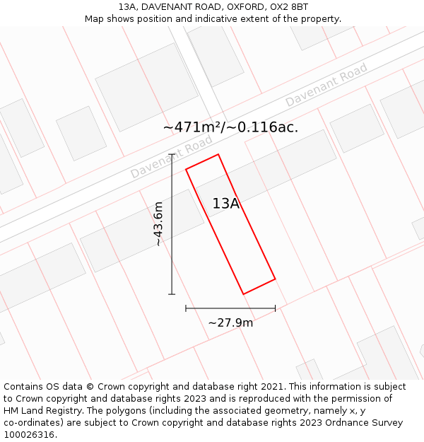 13A, DAVENANT ROAD, OXFORD, OX2 8BT: Plot and title map