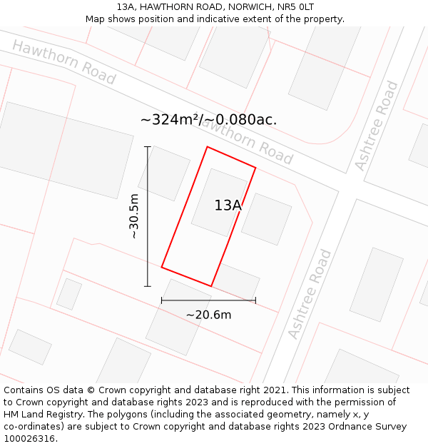 13A, HAWTHORN ROAD, NORWICH, NR5 0LT: Plot and title map