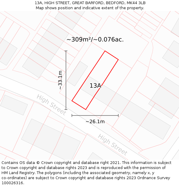 13A, HIGH STREET, GREAT BARFORD, BEDFORD, MK44 3LB: Plot and title map