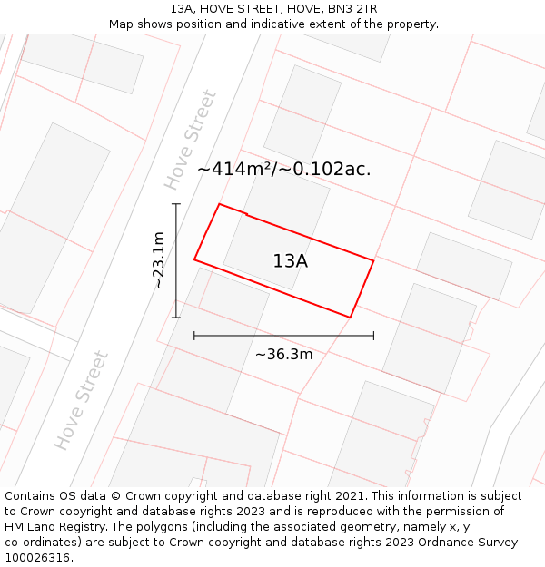 13A, HOVE STREET, HOVE, BN3 2TR: Plot and title map