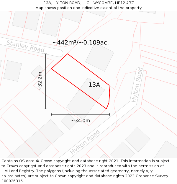 13A, HYLTON ROAD, HIGH WYCOMBE, HP12 4BZ: Plot and title map