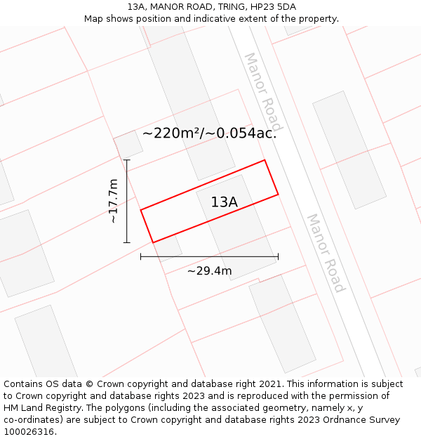 13A, MANOR ROAD, TRING, HP23 5DA: Plot and title map