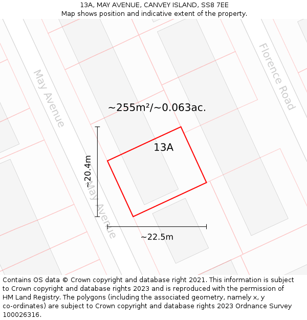 13A, MAY AVENUE, CANVEY ISLAND, SS8 7EE: Plot and title map