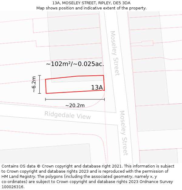 13A, MOSELEY STREET, RIPLEY, DE5 3DA: Plot and title map