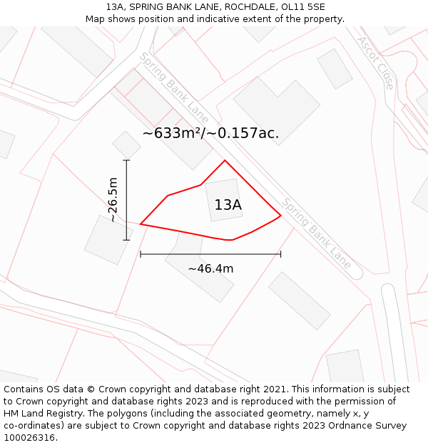 13A, SPRING BANK LANE, ROCHDALE, OL11 5SE: Plot and title map