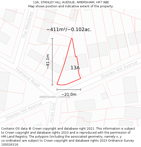 13A, STANLEY HILL AVENUE, AMERSHAM, HP7 9BE: Plot and title map