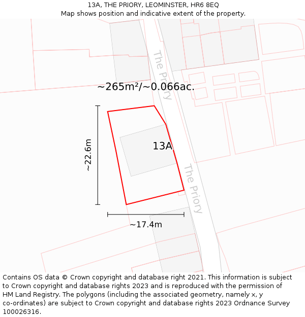 13A, THE PRIORY, LEOMINSTER, HR6 8EQ: Plot and title map