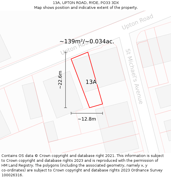 13A, UPTON ROAD, RYDE, PO33 3DX: Plot and title map