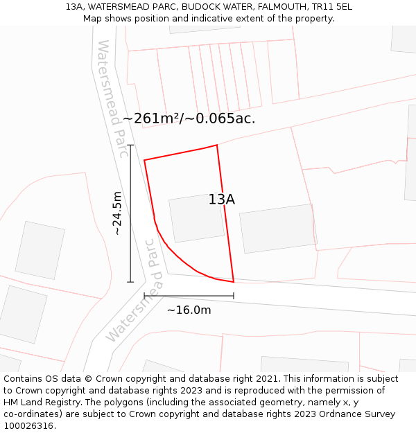 13A, WATERSMEAD PARC, BUDOCK WATER, FALMOUTH, TR11 5EL: Plot and title map