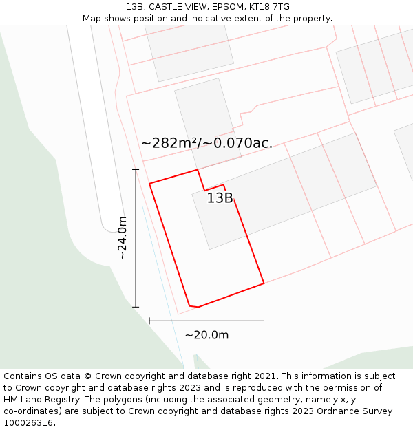 13B, CASTLE VIEW, EPSOM, KT18 7TG: Plot and title map