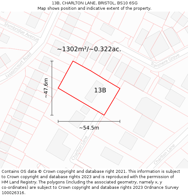 13B, CHARLTON LANE, BRISTOL, BS10 6SG: Plot and title map